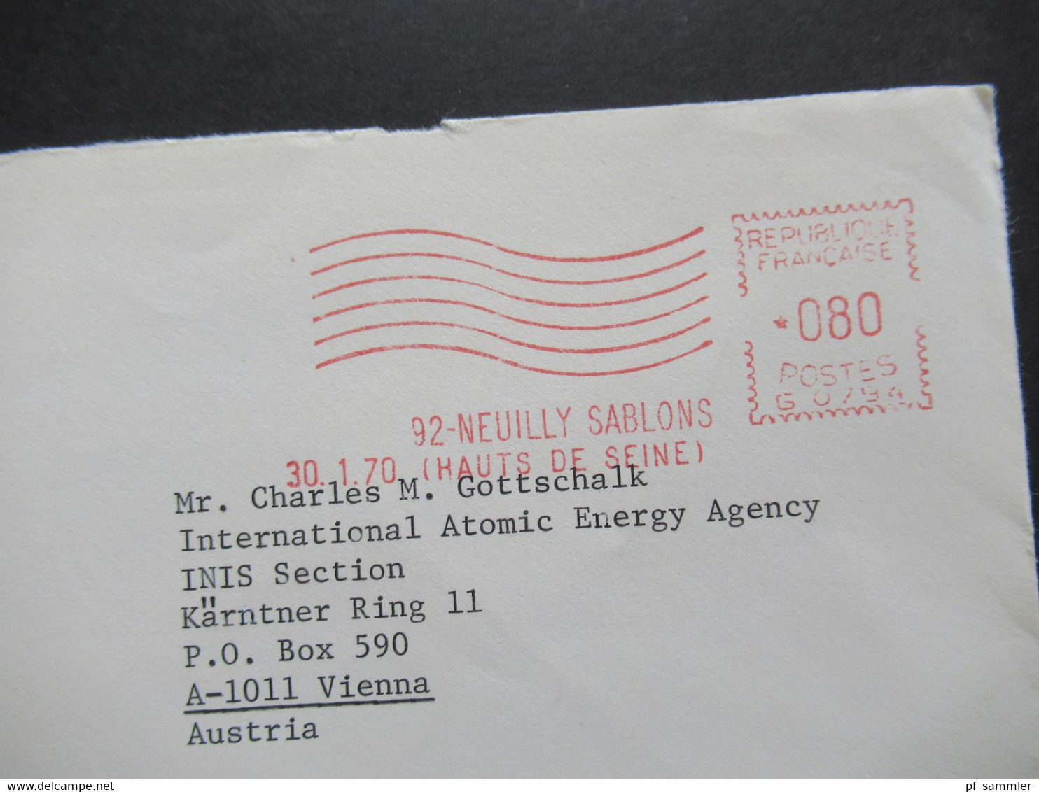 Frankreich 1965 AFS Freistempel Belege European Space Research Organisation 1x nach Wien Int. Atmic Energy Agency Vienna