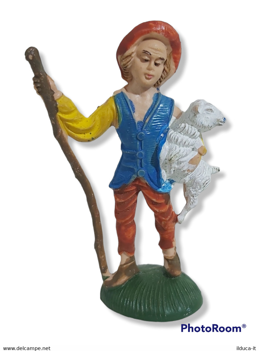 74294 Pastorello Presepe - Statuina In Plastica - Pastore Con Pecora - Weihnachtskrippen