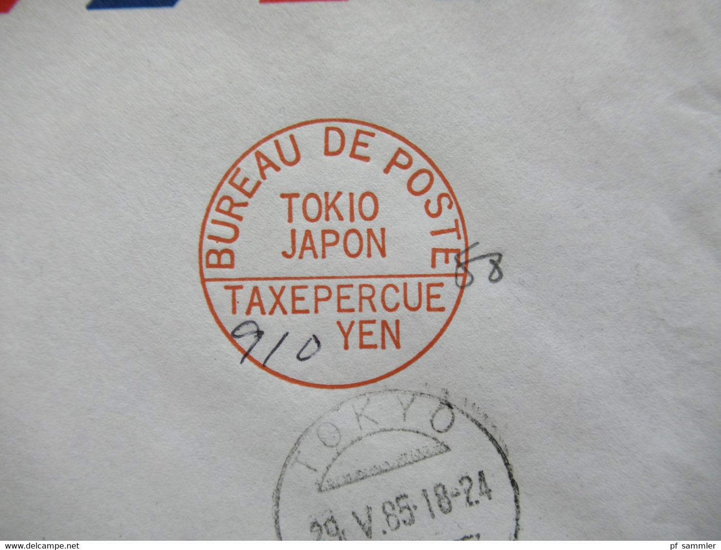 Japan 1985 Via Air Mail Roter Stempel Bureau De Poste Tokio Japan Taxepercue 910 Yen Express Beleg Nach Hamburg - Storia Postale