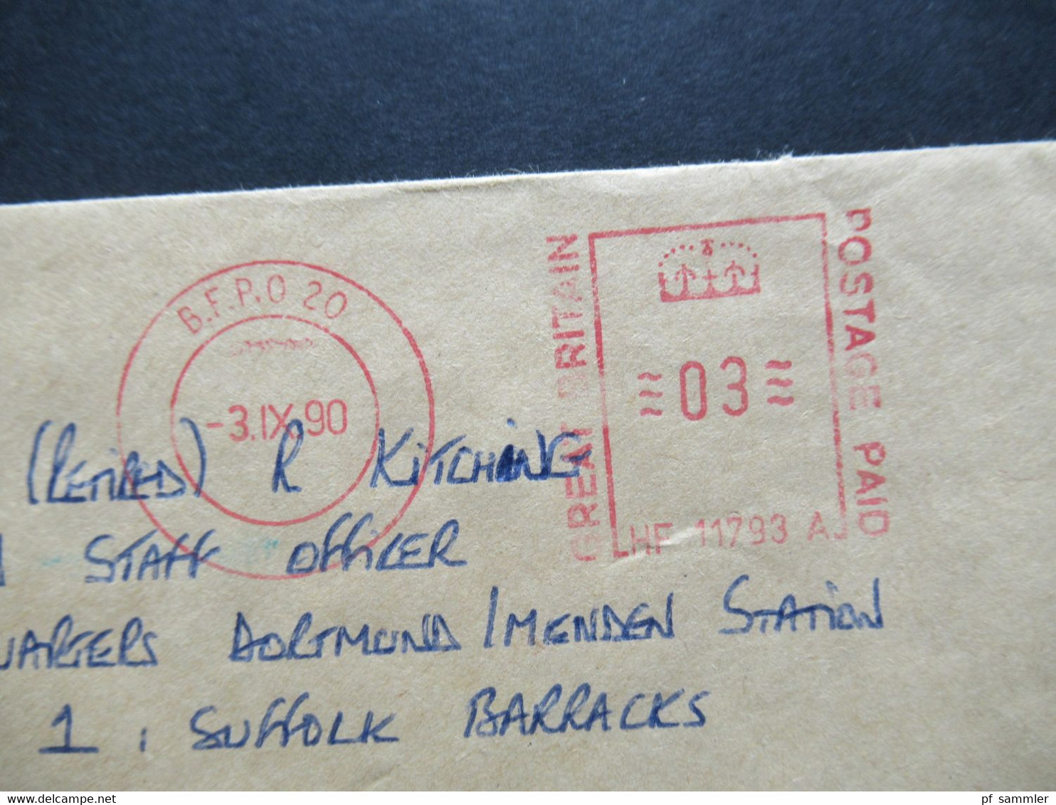 GB 1990 Field Post AFS / Freistempel B.F.P.O. An Den Major Station Staff Officier Headquarter Dortmung Suffolk Barracks - Lettres & Documents