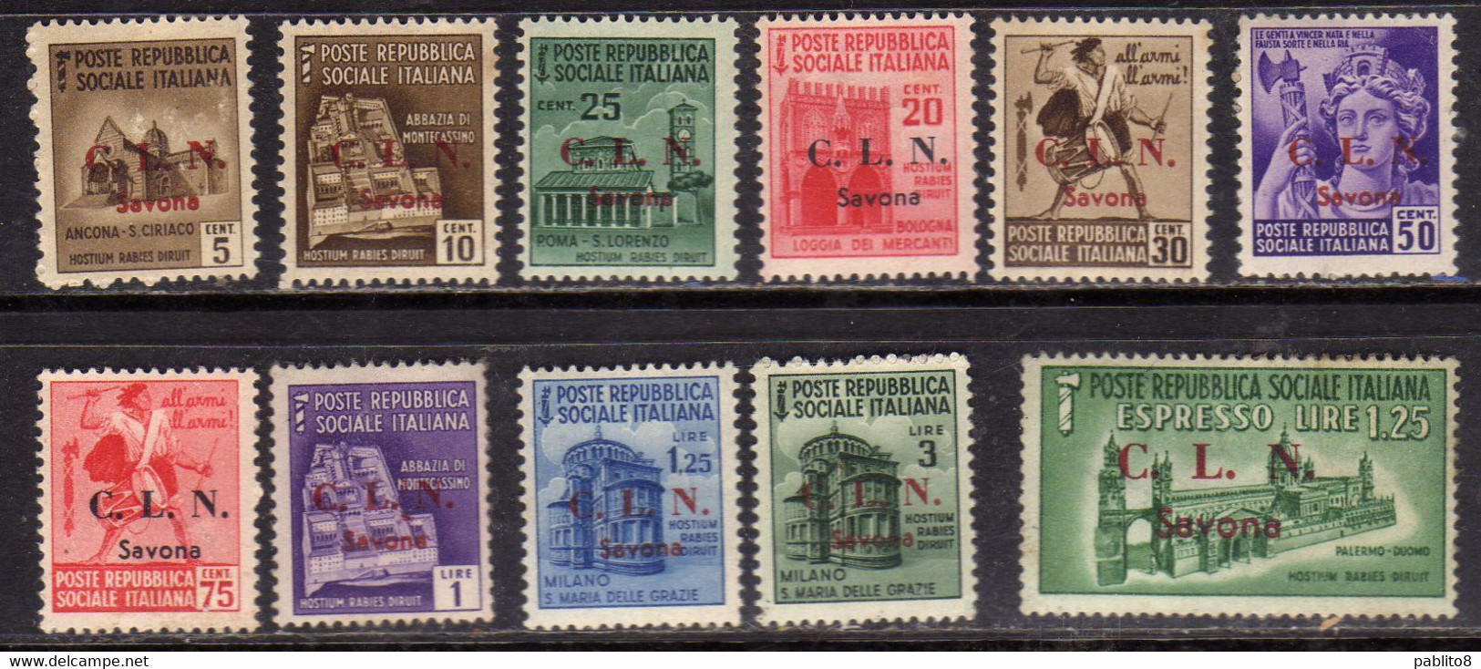 CLN SAVONA 1945 TAMBURINI SOPRASTAMPATO D'ITALIA REGNO ITALY KINGDOM SURCHARGED SERIE COMPLETA COMPLETE SET MNH - Centraal Comité Van Het Nationaal Verzet (CLN)