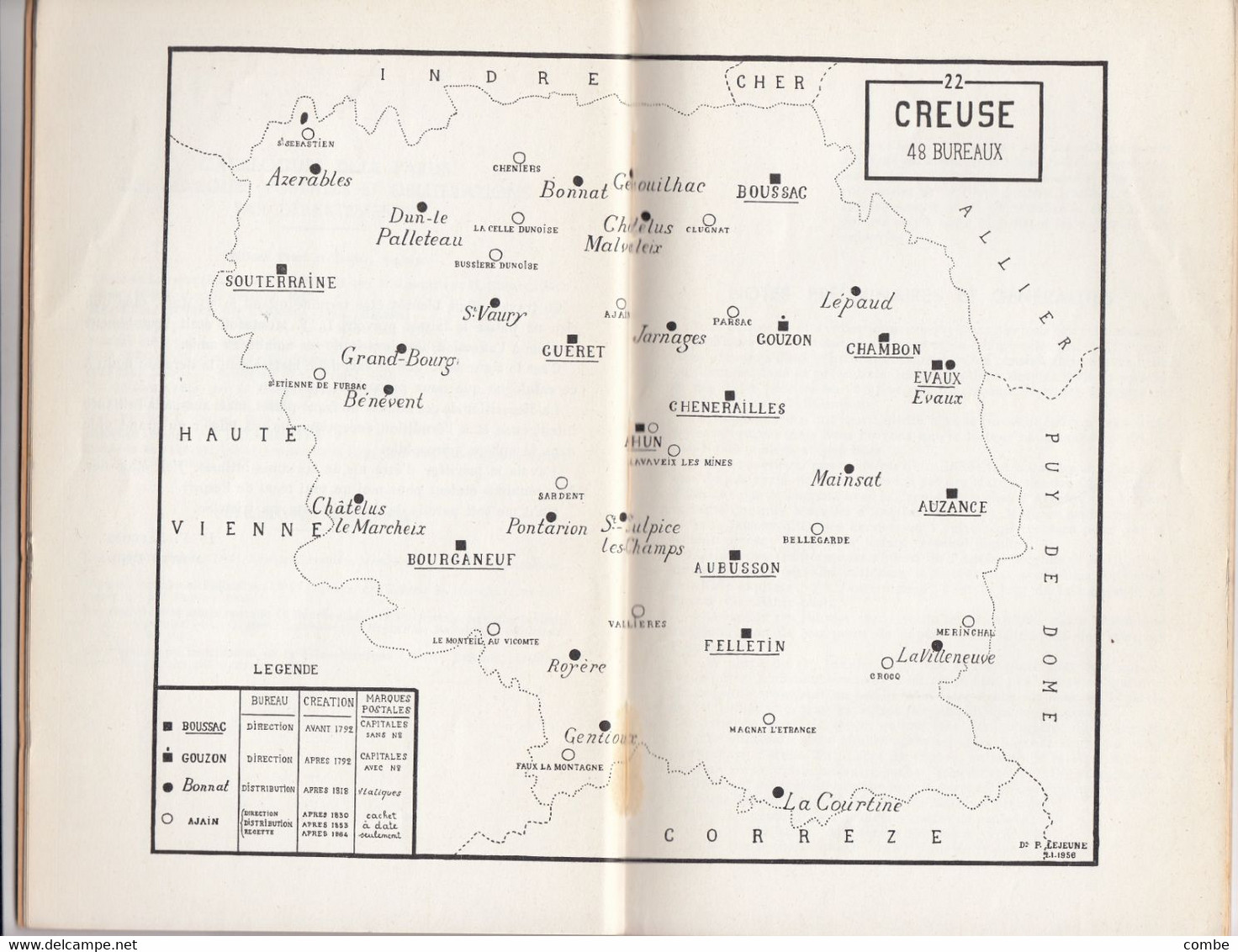 CREUSE. MARQUES POSTALES . 1700-1876. P.LEJEUNE. ALENCON 1957. 52p. - France