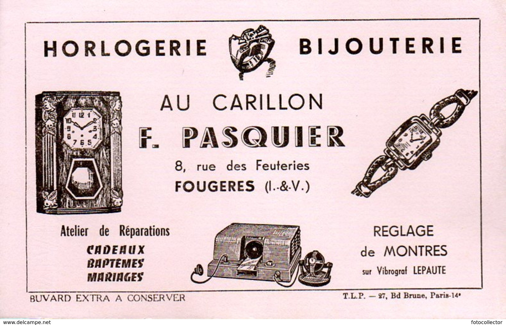 Buvard Au Carillon F. Pasquier 8 R Feuteries Fougères (35) - P