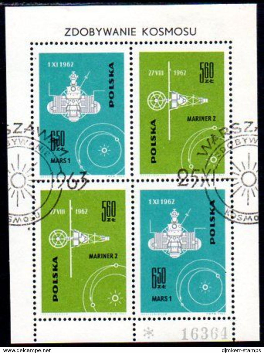 POLAND 1963 Space Exploration Block Type II Used.  Michel Block 31 II - Used Stamps