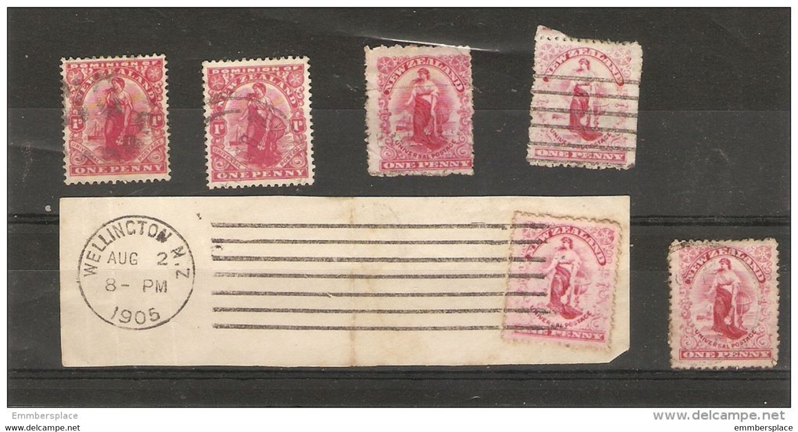 NEW ZEALAND - UNIVERSAL POSTAGE (5 STAMPS + 1 ON SMALL PIECE) - Used Stamps