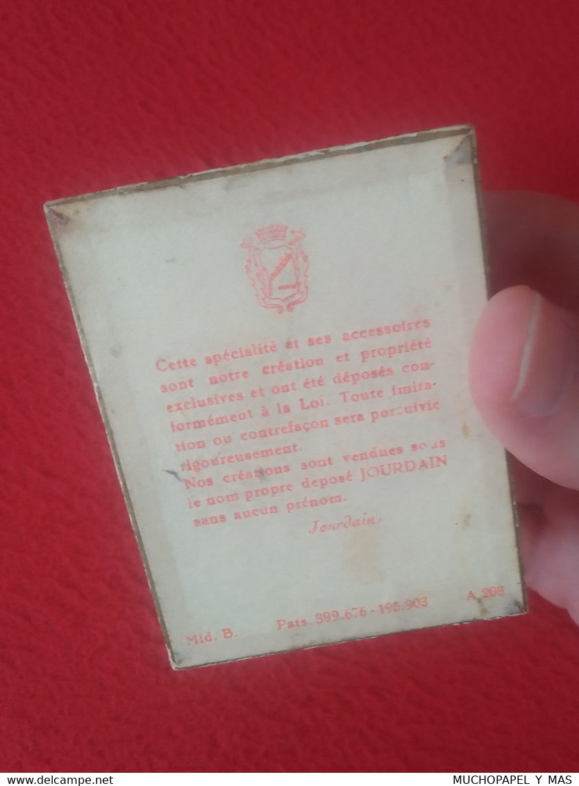 ANTIGUA CAJA Y FRASCO BOTE DE PERFUME FRAGANCIA COLONIA O SIMIL JOURDAIN PARIS, VACÍO, SIN PERFUME..FRAGANCE FRANCE VER.