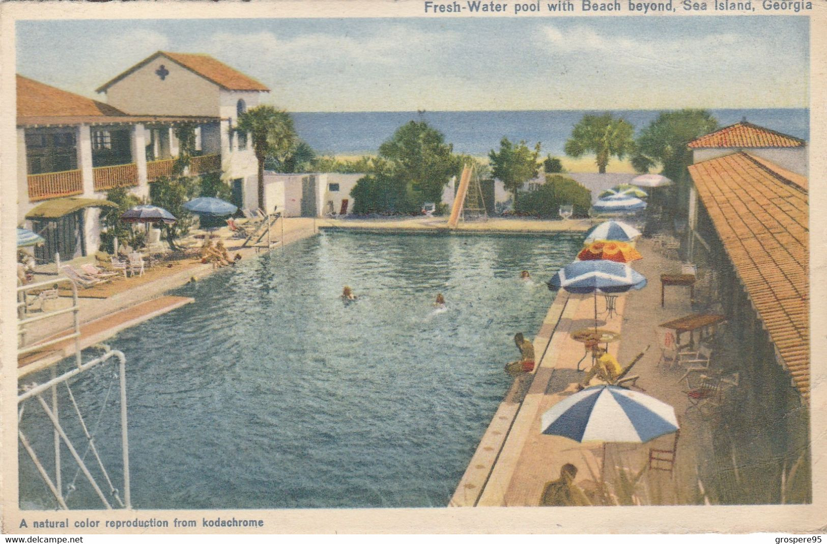 FRESH WATER POOL WITH BEACH BEYOND SEA ISLAND GEORGIA 1950 - Sonstige & Ohne Zuordnung