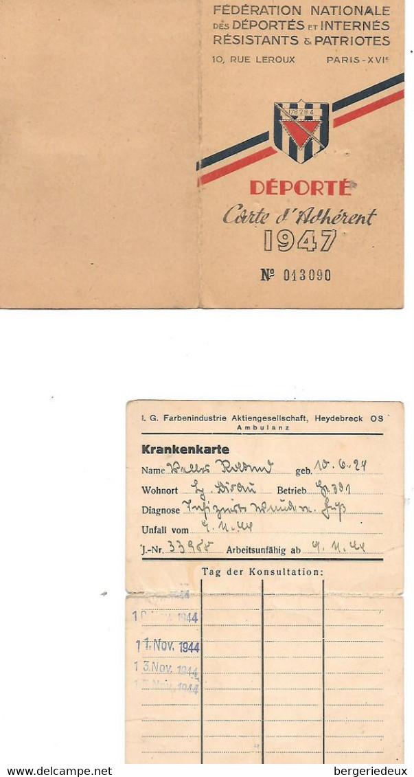 A/1         Militaria  -  Carte De Déporté Et Internés Résistants & Patriotes   - 9 Novembre 1944 - Documents