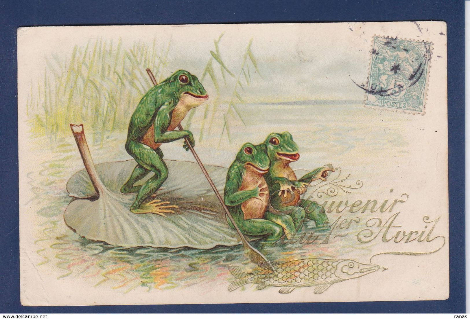 CPA Grenouille Frog Caricature Satirique Circulé Surréalisme Position Humaine - Poissons Et Crustacés