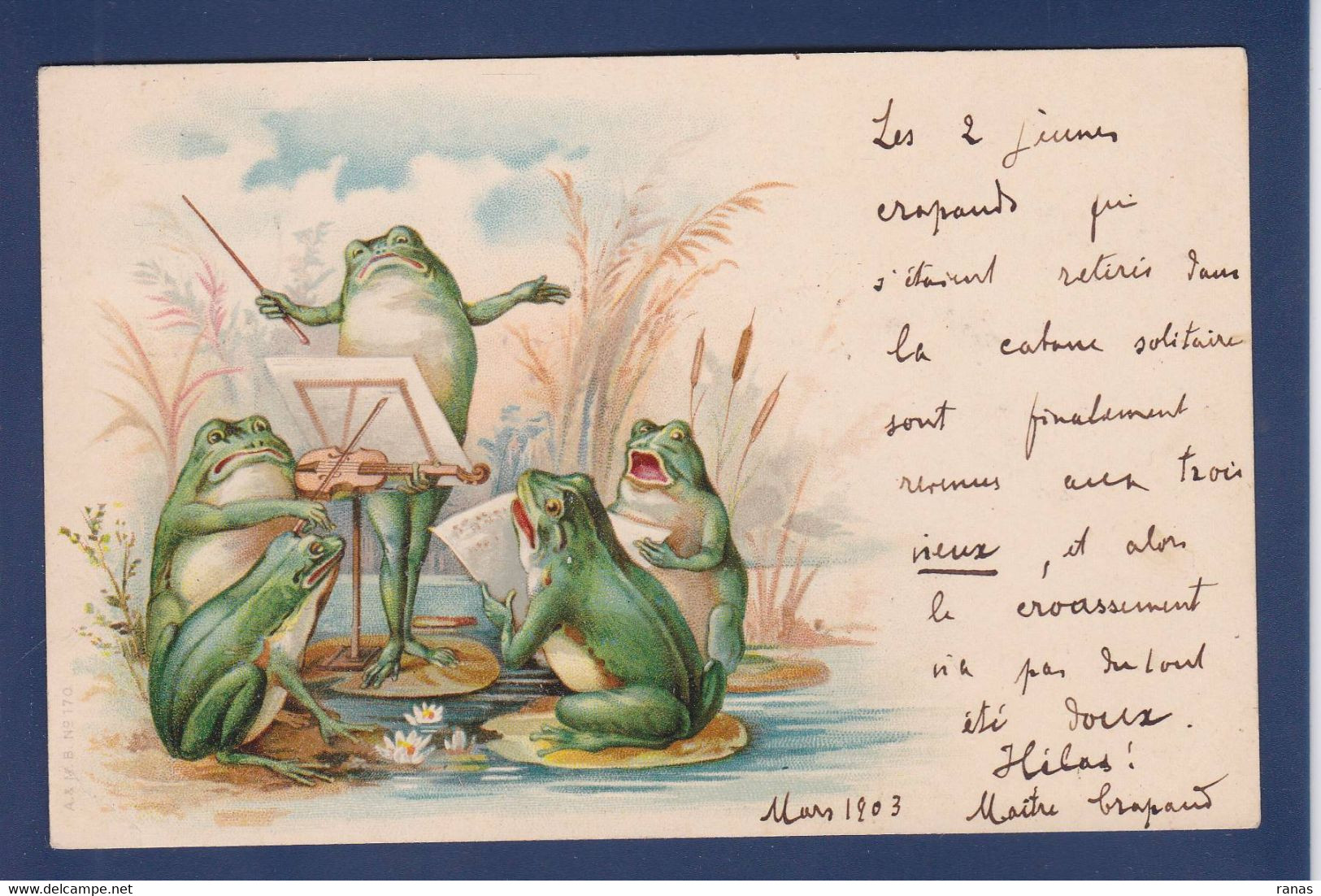 CPA Grenouille Frog Caricature Satirique Circulé Surréalisme Position Humaine - Poissons Et Crustacés