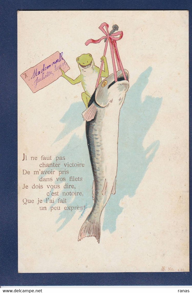 CPA Grenouille Frog Caricature Satirique Surréalisme Position Humaine Circulé Poissons - Vissen & Schaaldieren