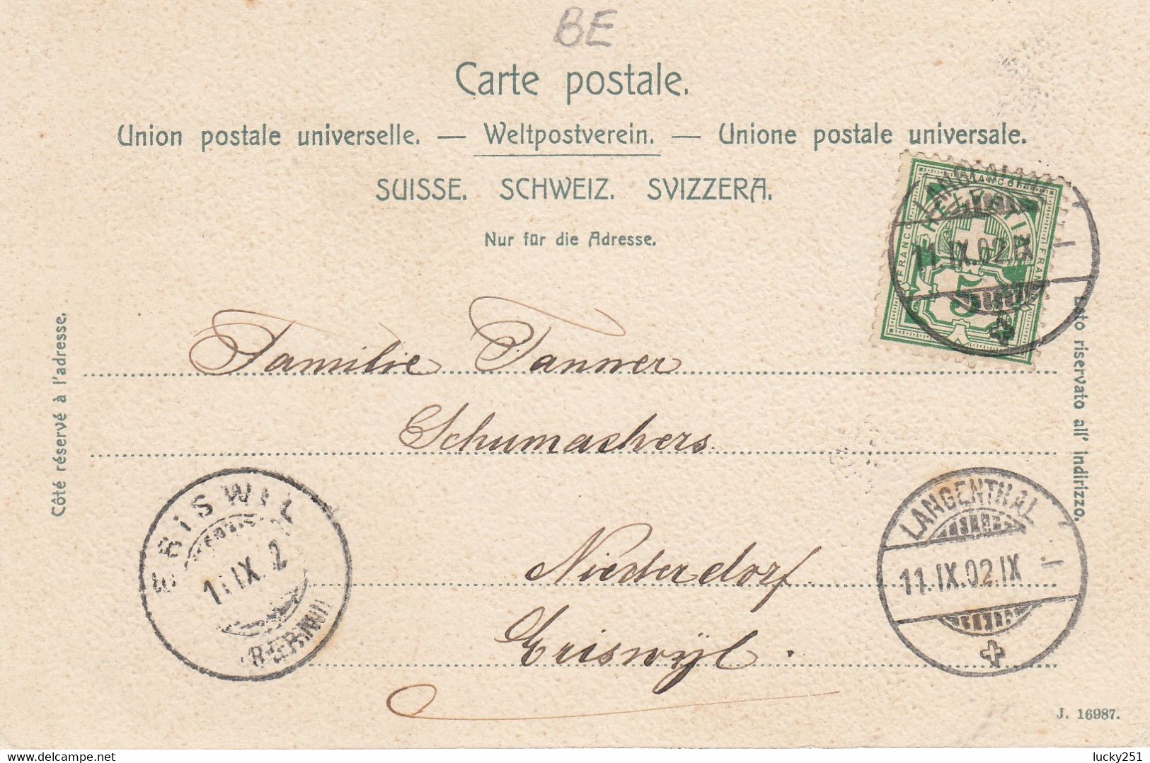 Suisse - Hôtel - Langenthal - Hôtel Bären - Circulée 11/09/1902 - Langenthal