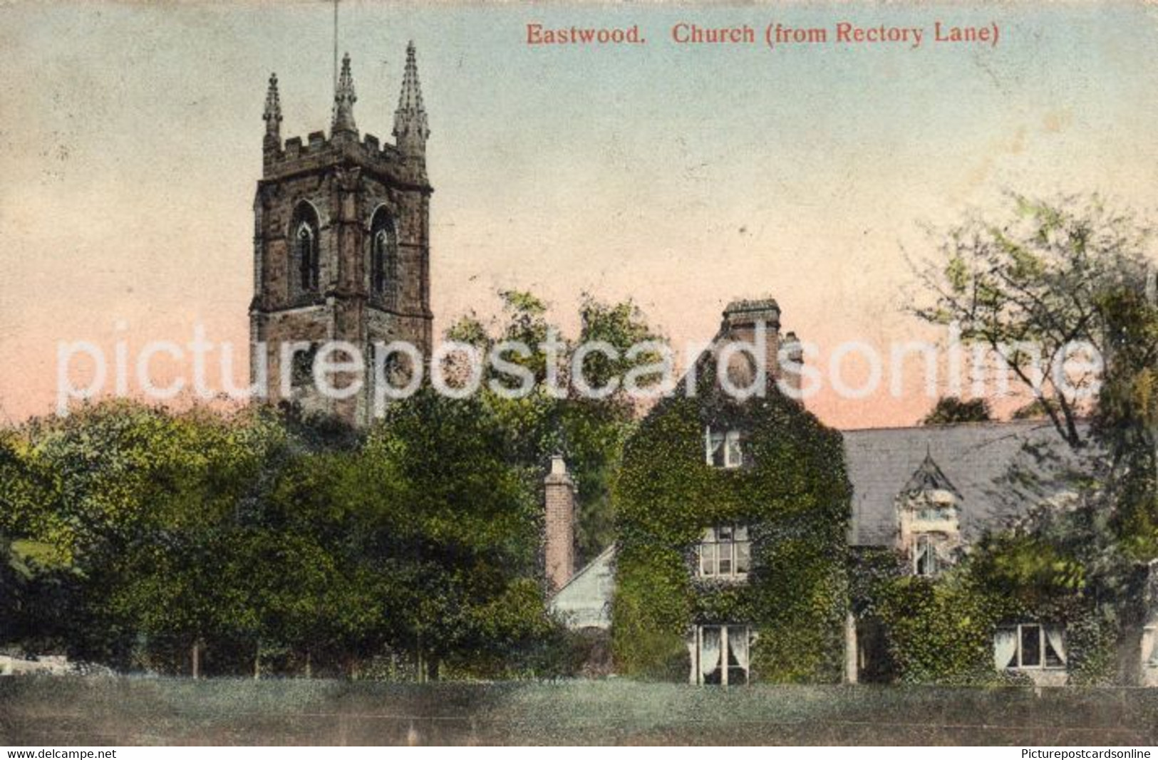 EASTWOOD CHURCH FROM RECTORY LANE OLD COLOUR POSTCARD NOTTINGHAMSHIRE - Other & Unclassified