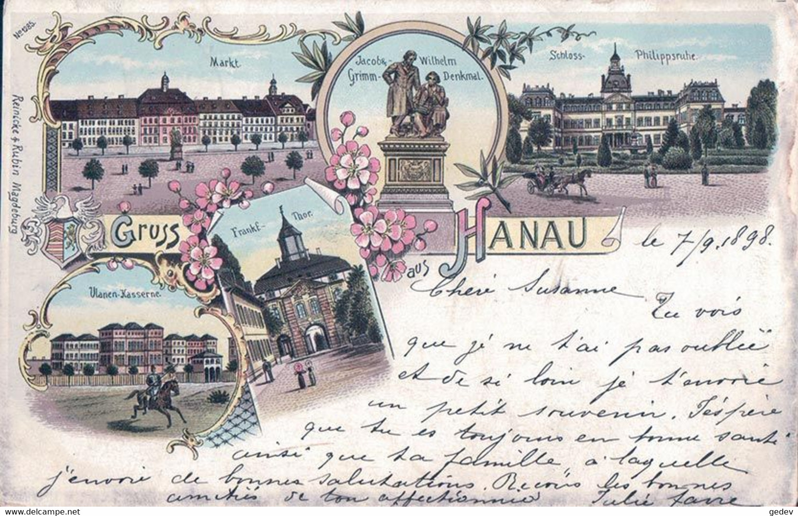 Allemagne, Gruss Aus Hanau Hesse, Litho 5 Vues (7.9.1898) - Hanau