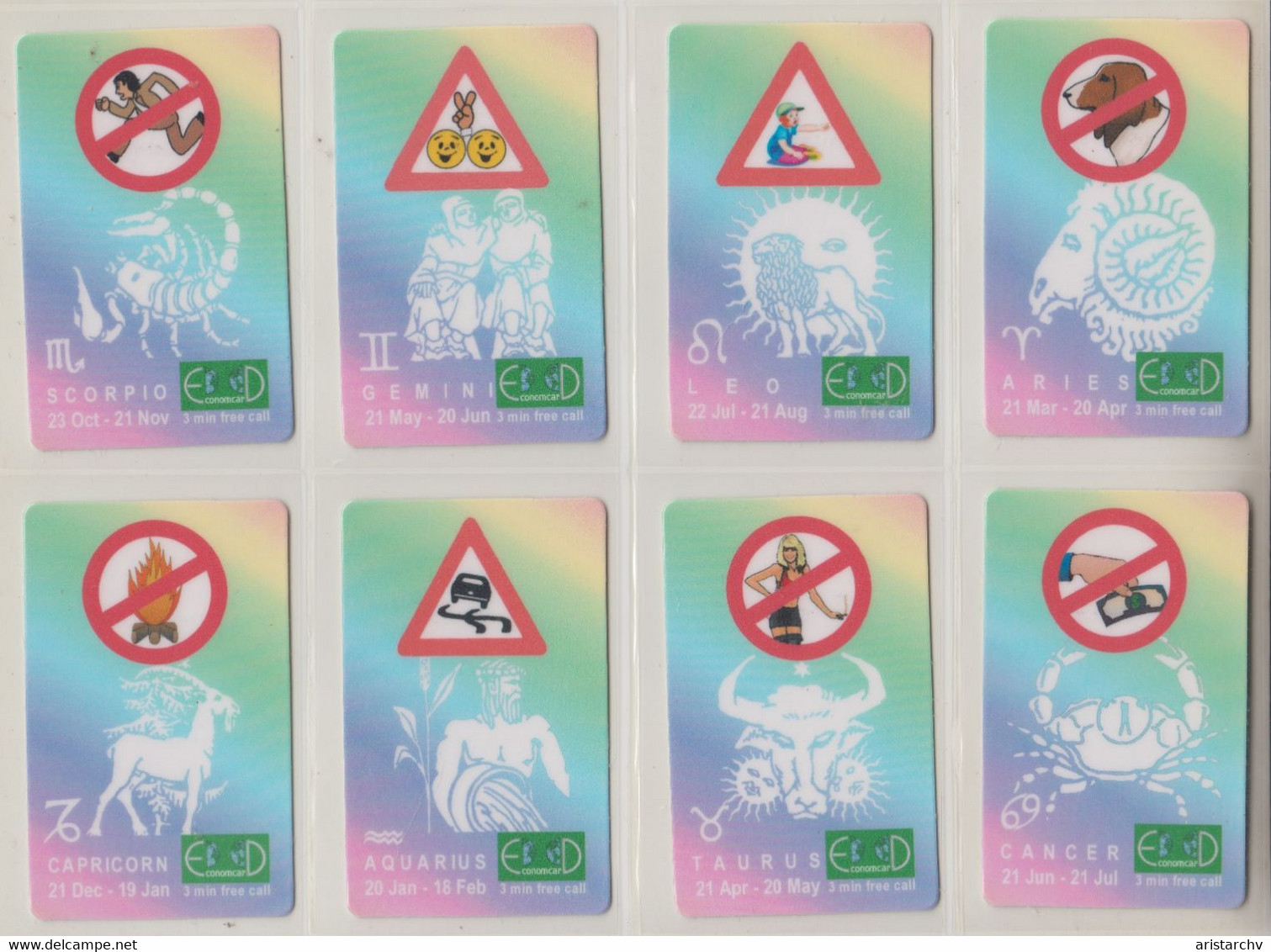 ISRAEL ZODIAC HOROSCOPE LUNAR CALENDAR TRAFIC RULES SET 12 PHONE CARDS - Zodiaque