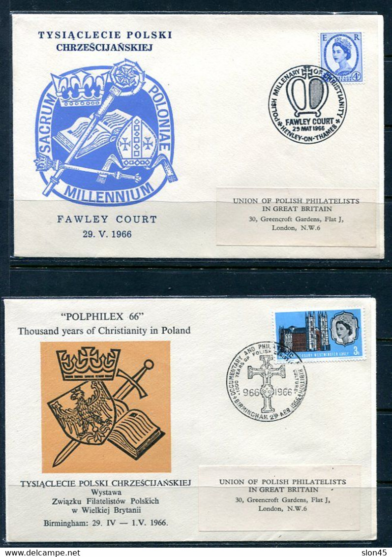 Great Britain 1966 2 Covers 1000 Years Christianity In Poland  11631 - Covers & Documents