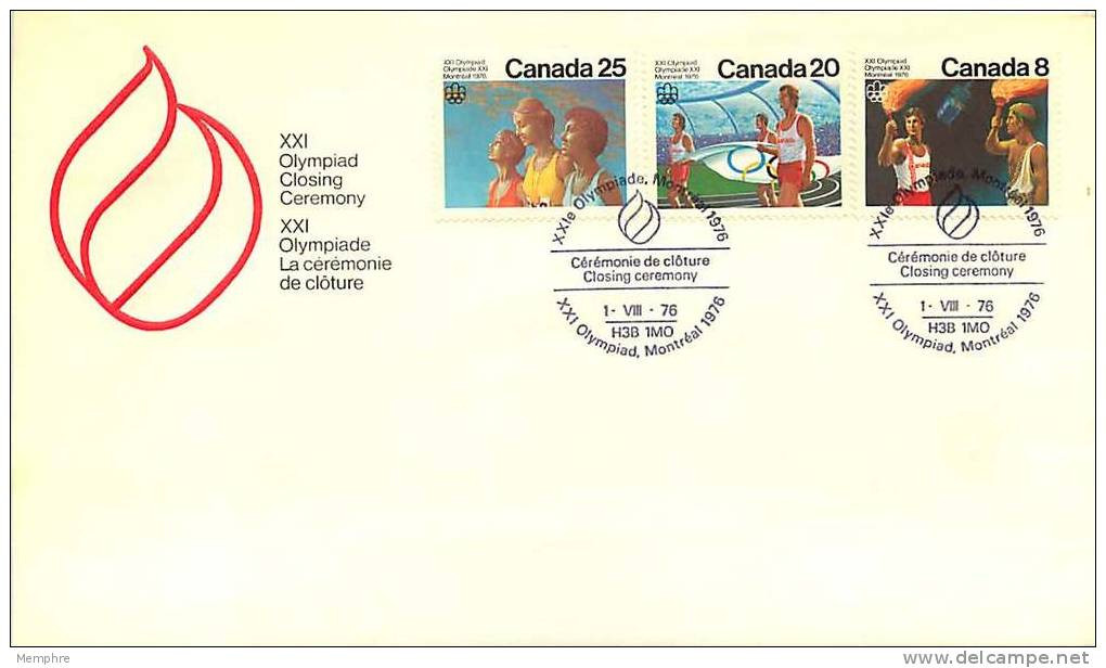 1976  Montreal Olympics  Sc 681-3  Closing Ceremony Cancel Unitrade S02 - Sobres Conmemorativos