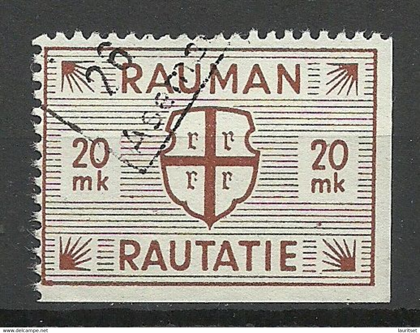 FINLAND FINNLAND 1945 RAUMA Railway Packet Stamp 20 MK O - Postpaketten