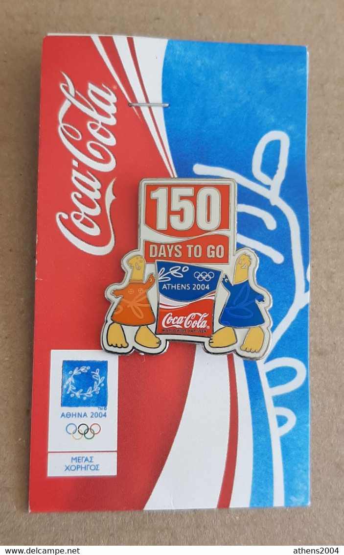 Athens 2004 Olympic Games, Coca Cola Sponsor, 150 Days To Go Pin With Mascots - Jeux Olympiques