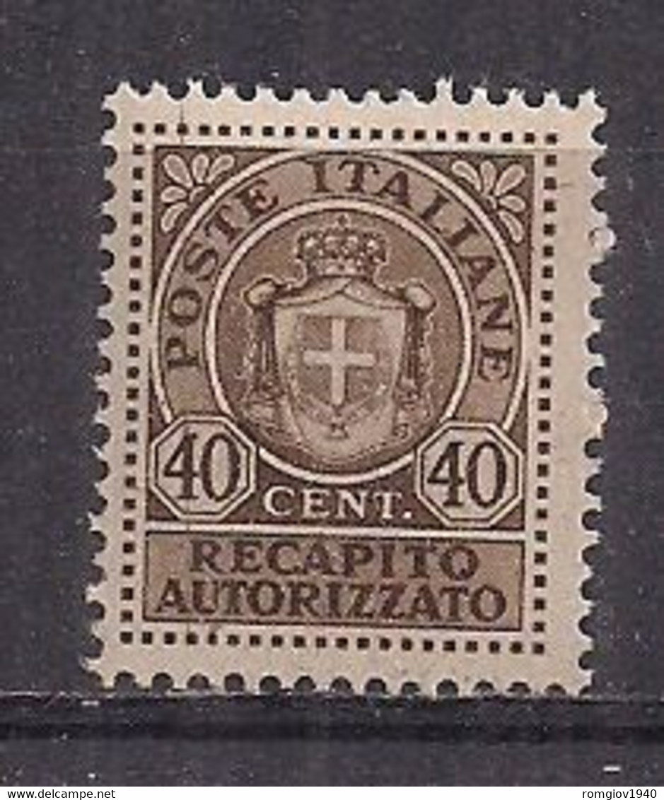 REGNO D'ITALIA LUOGOTENENZA 1945 RECAPITO AUTORIZZATO SENZA FASCI FILIGRANA RUOTA SASS. 6 MNH XF - Authorized Private Service