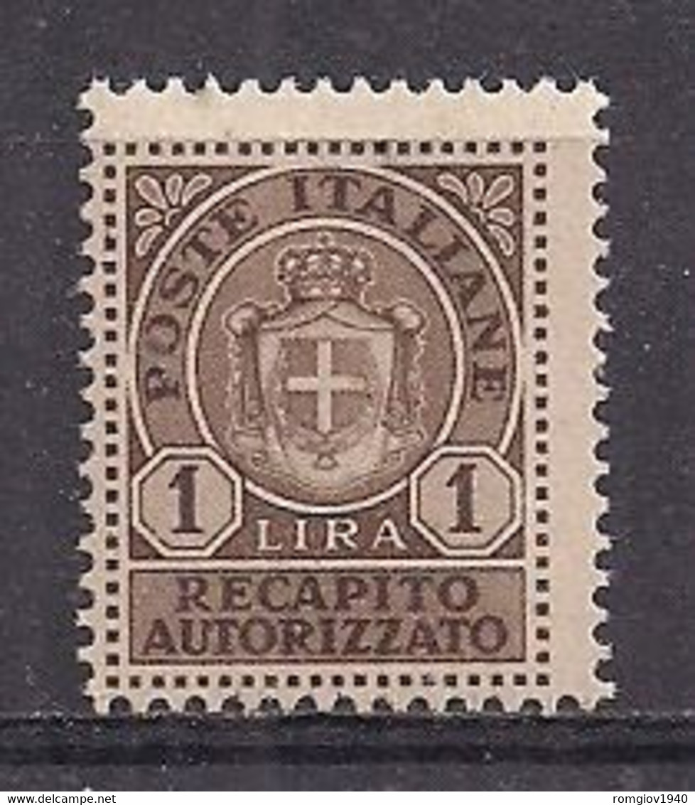 REGNO D'ITALIA LUOGOTENENZA 1946  RECAPITO AUTORIZZATO SENZA FASCI FILIGRANA RUOTA SASS. 7 MNH XF - Servicio Privado Autorizado