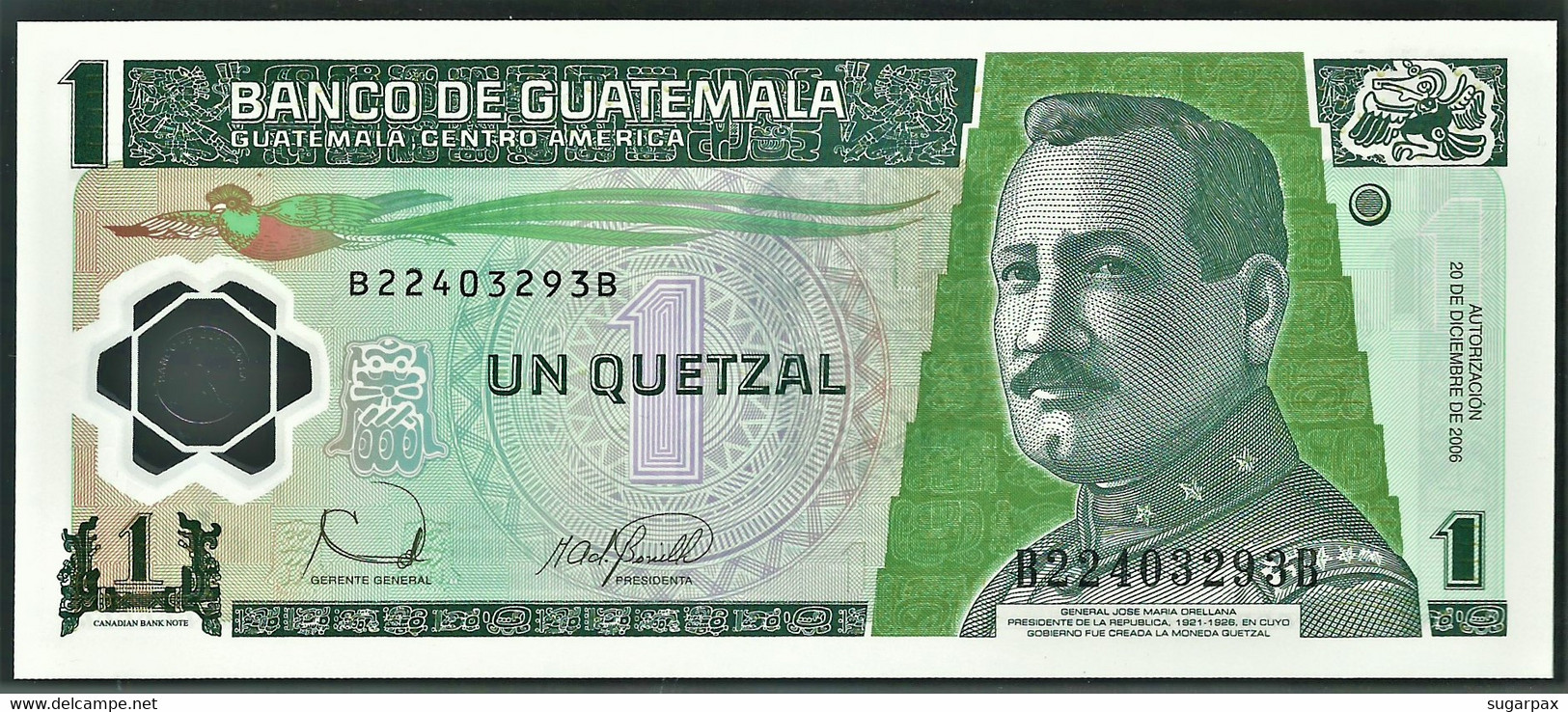 Guatemala - 1 Quetzal - 2006 - Pick: 109 - Unc. - Serie B - Polymer Plastic - Guatemala