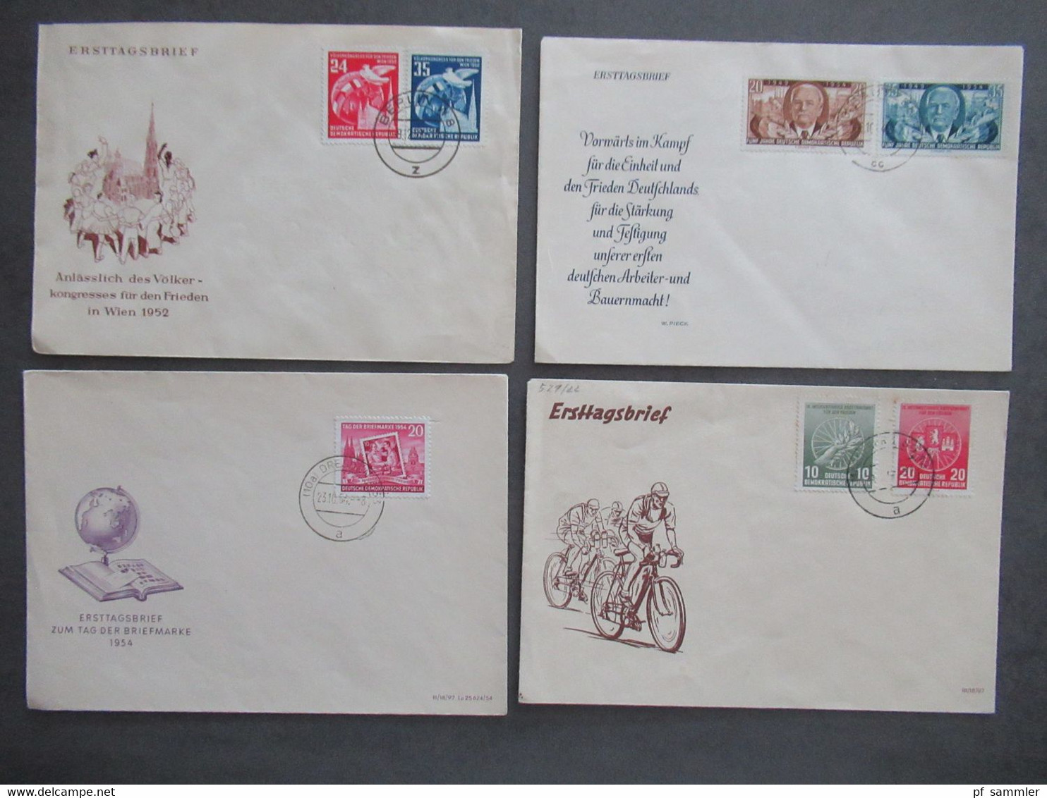 DDR FDC ab 1953 / 87 teilweise echt gelaufen (1x nach Israel) insgesamt 60 Belege auch Marx und Fünfjahrplan