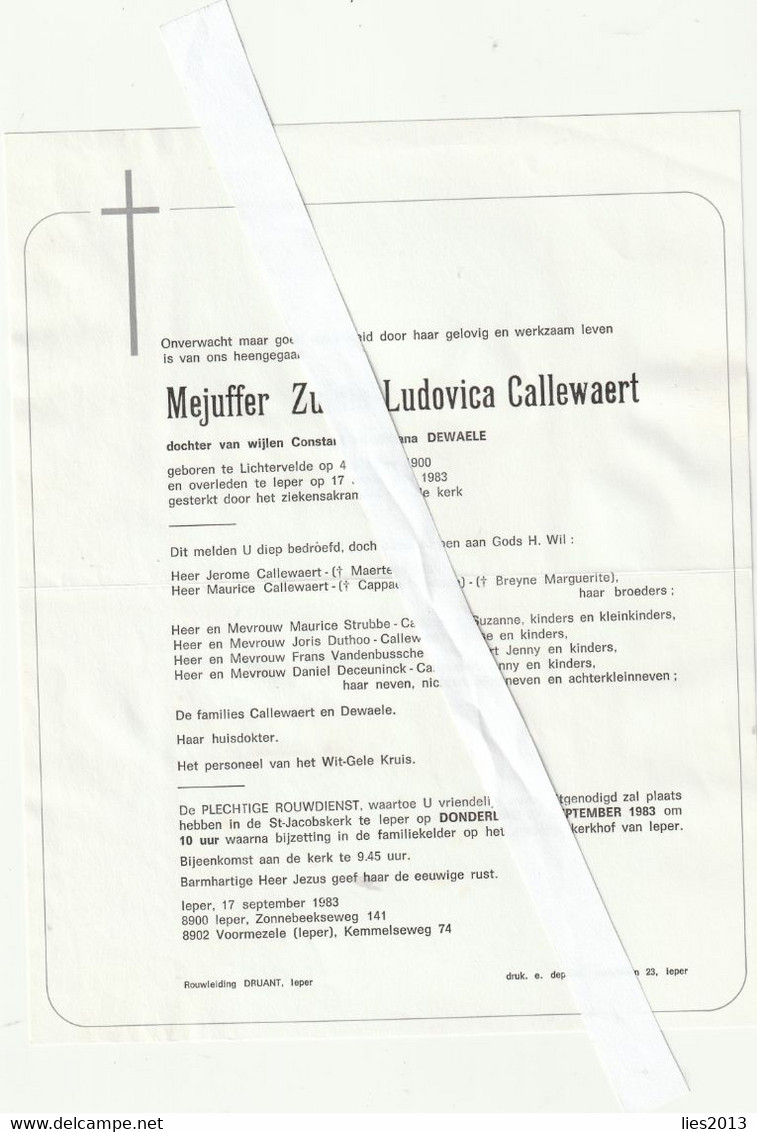 Lichtervelde, Ieper, Zulma Callewaert, Dewaele, - Images Religieuses