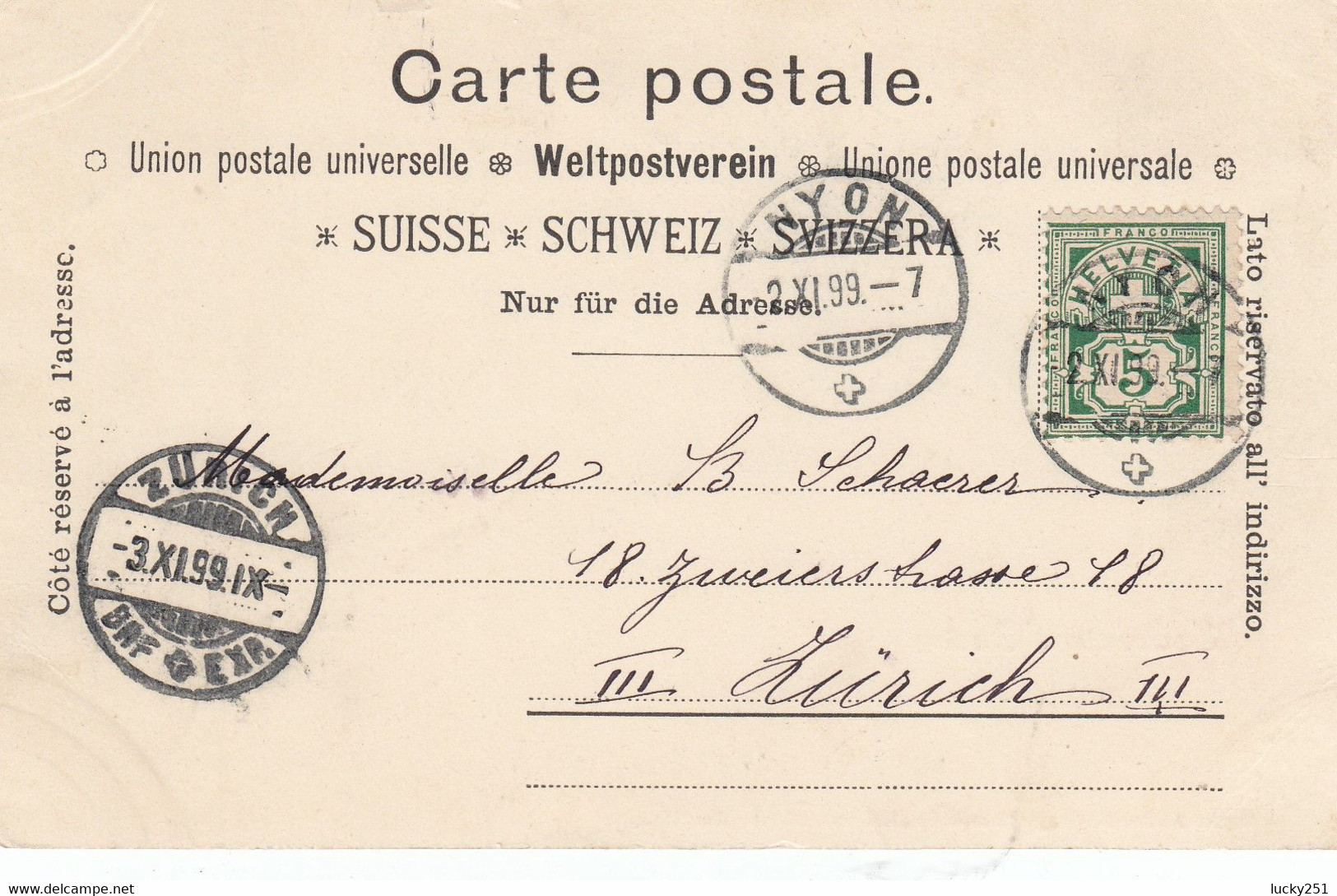 Suisse - Hôtel - Ouchy -  Hôtel Beau Rivage - Circulée 02/11/1899 - Au