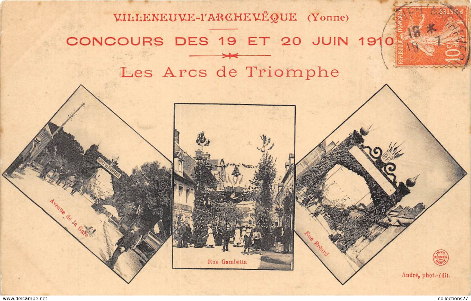 89-VILLENEUVE-L'ARCHEVÊQUE- CONCOURS DES 19 ET 20 JUIN 1910, LES ARCS DE TRIOMPHE - Villeneuve-l'Archevêque