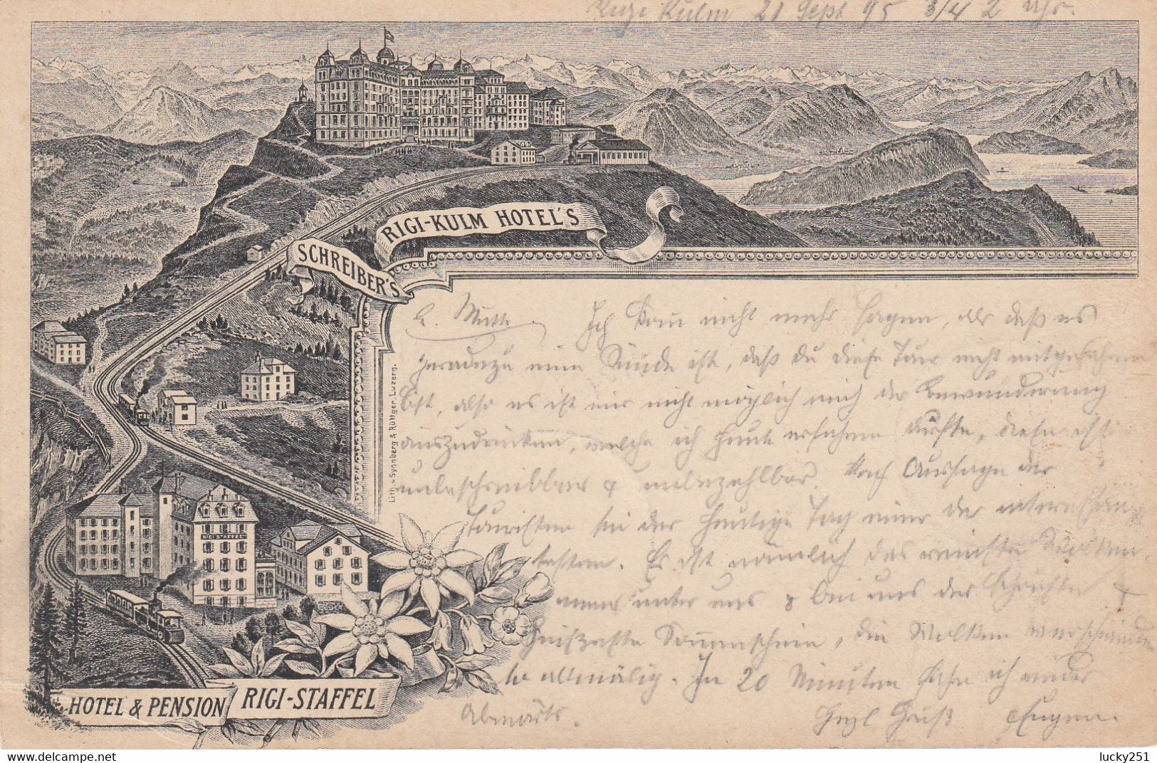 Suisse - Hôtel - Rigi-Kulm  -  Hôtel Kulm & Rigi Staffel - Circulée 21/09/1895 - Litho - Autres & Non Classés