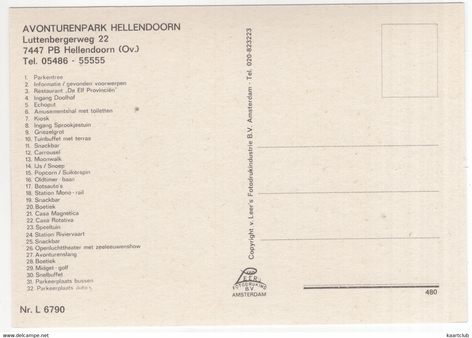 Avonturenpark Hellendoorn - Plattegrond Attracties - (Ov, Nederland / Holland) - Nr. L 6790 - Hellendoorn