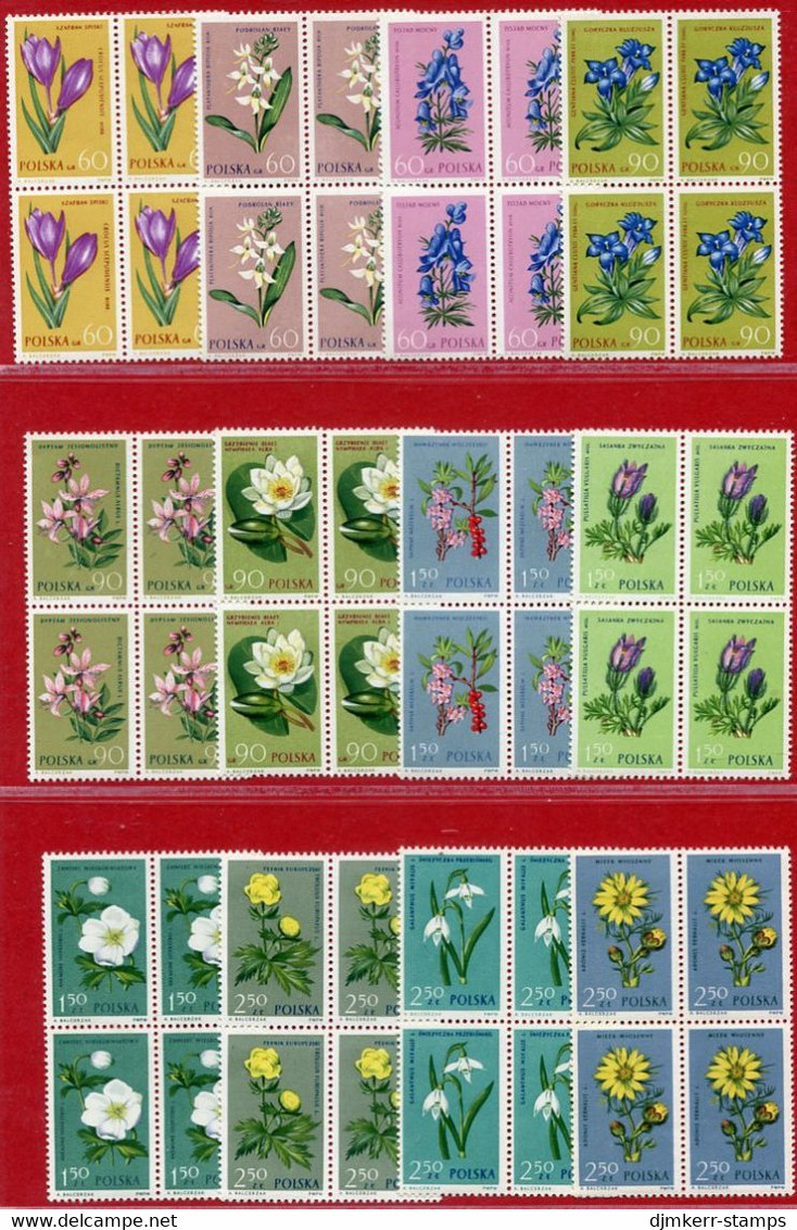 POLAND 1962 Protected Plants Blocks Of 4 MNH / **.  Michel 1325-36 - Unused Stamps