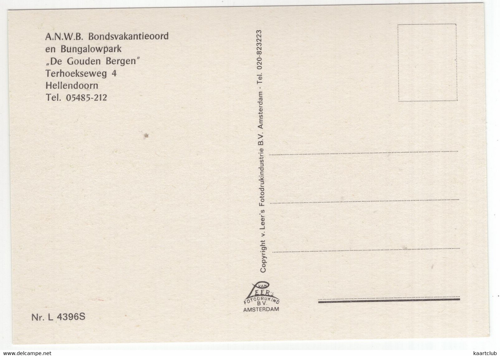 Hellendoorn - (Ov, Nederland) - Nr. L 4396S - Uitg.: A.N.W.B. Bondsvakantieoord 'De Gouden Bergen', Terhoekseweg 4 - Hellendoorn