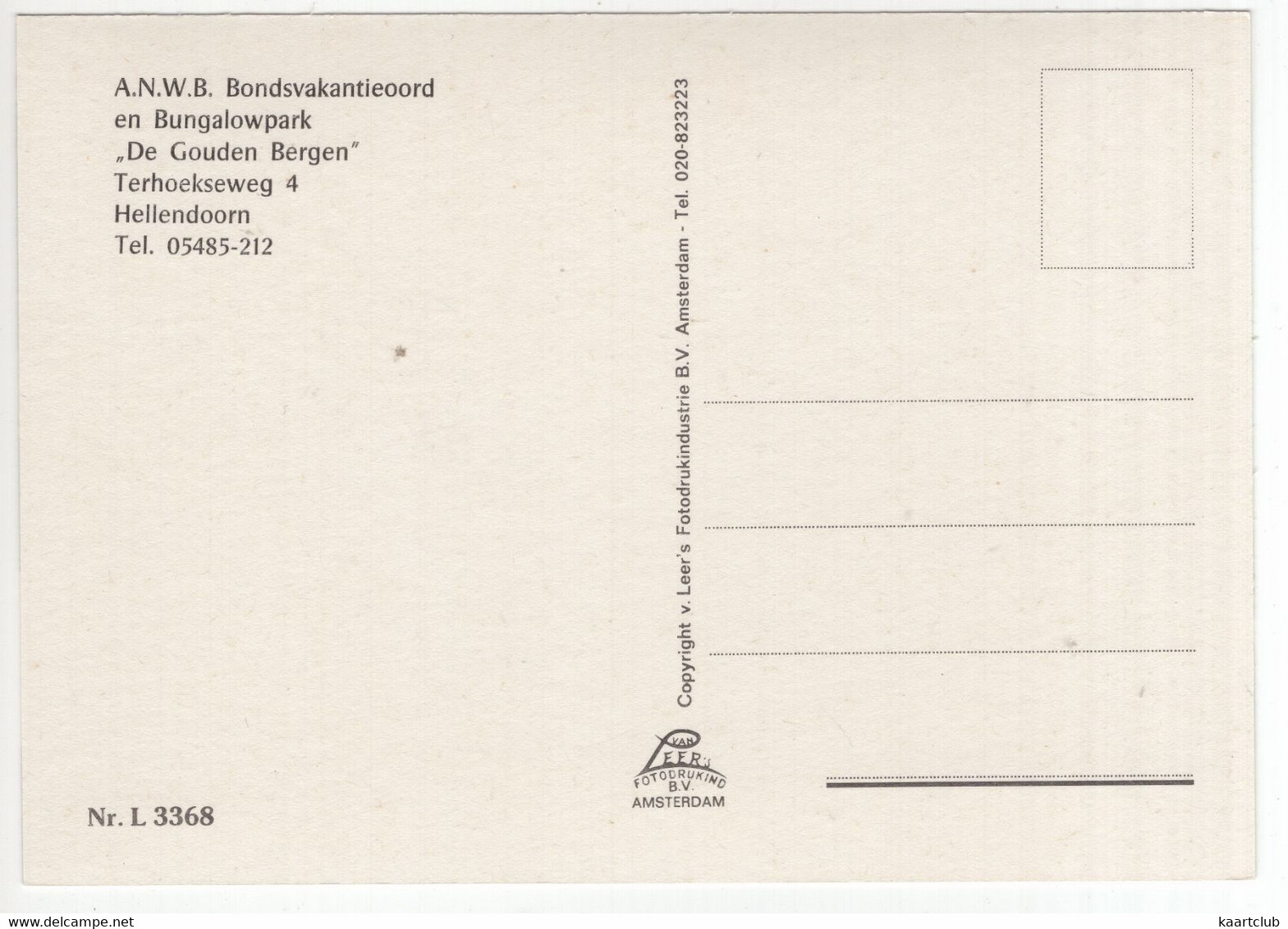 Hellendoorn - (Ov, Nederland) - Nr. L 3368 - Uitg.: A.N.W.B. Bondsvakantieoord 'De Gouden Bergen', Terhoekseweg 4 - Hellendoorn