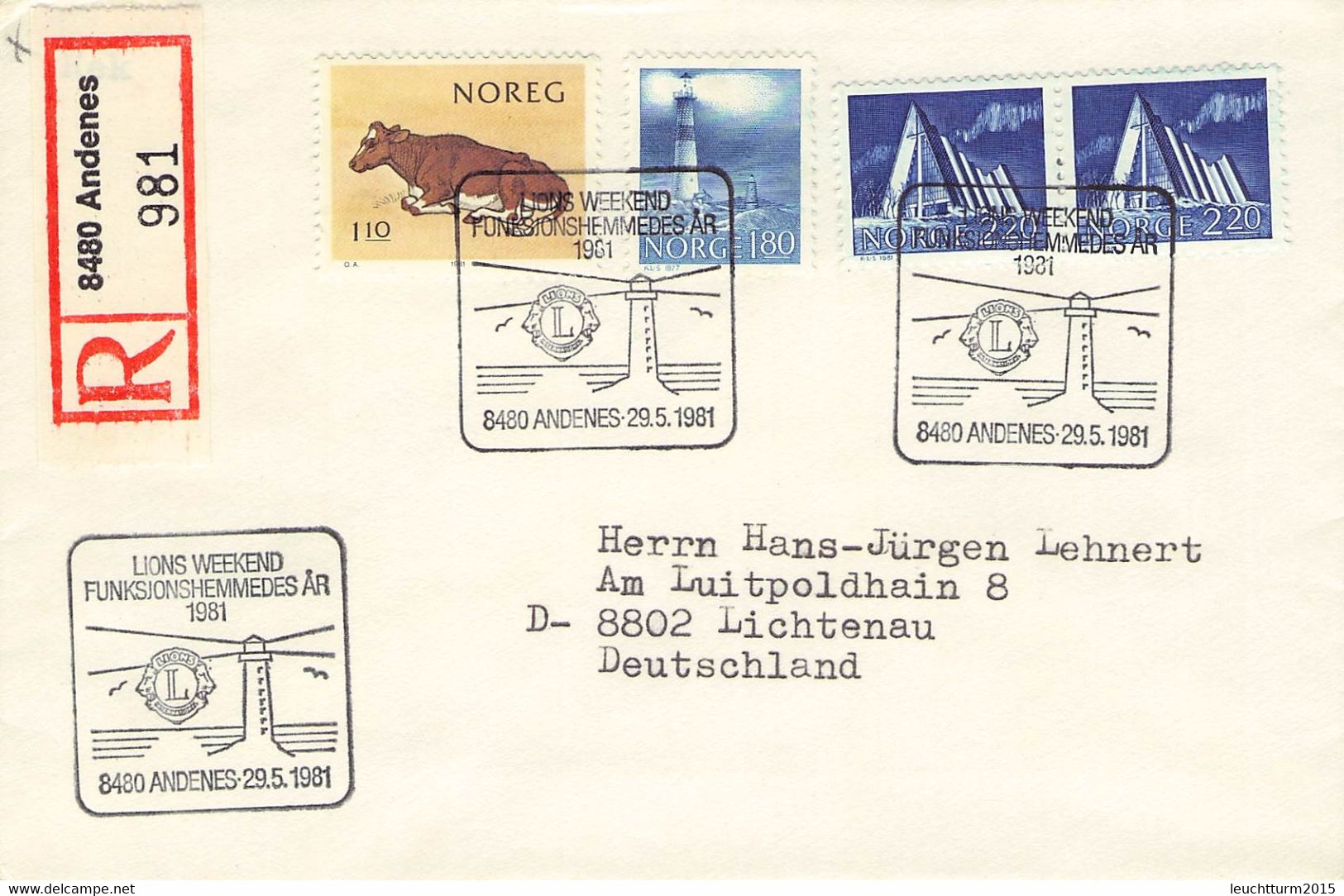 NORWAY - LETTER 1981 8400 ANDENES > LICHTENAU/DE / QG89 - Lettres & Documents