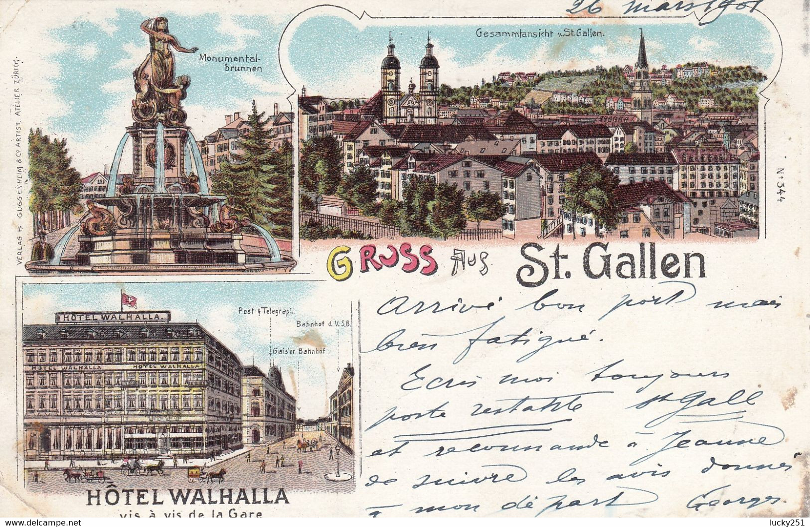 Suisse - Hôtel - St Gallen - Hôtel Walhalla - Circulée 26/03/1901 - Litho - St. Gallen