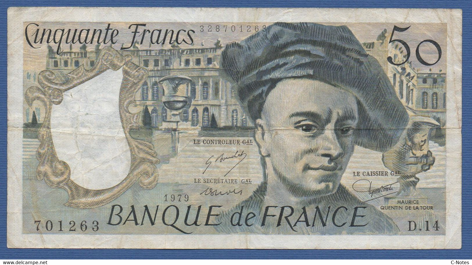 FRANCE - P.152a – 50 Francs  ''Quentin De La Tour'' 1979 Circulated Serie D.14 701263 - 50 F 1976-1992 ''Quentin De La Tour''