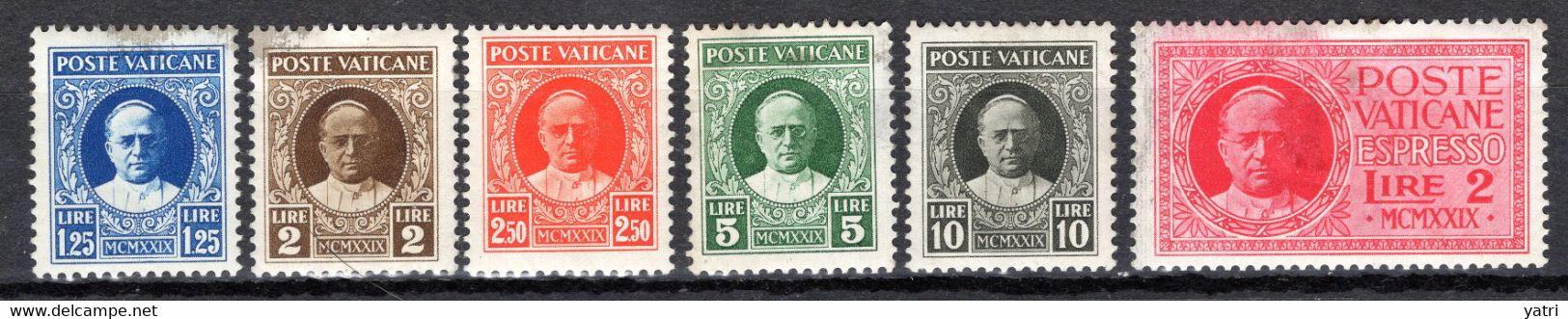 Vaticano (1929) - Conciliazione, Lire 1,25 - 2 - 2,50 - 5 - 10 + Espresso 2 Lire, Tutti * MH - Ungebraucht