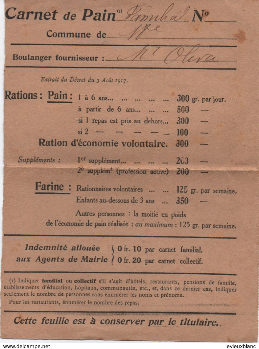 Militaria/ Carnet De PAIN / PAUZIERE Gabrielle/ Marché Ordener/Paris/ Boulanger OLIVA/14-18 ? 40-44 ?    AEC191 - Collezioni