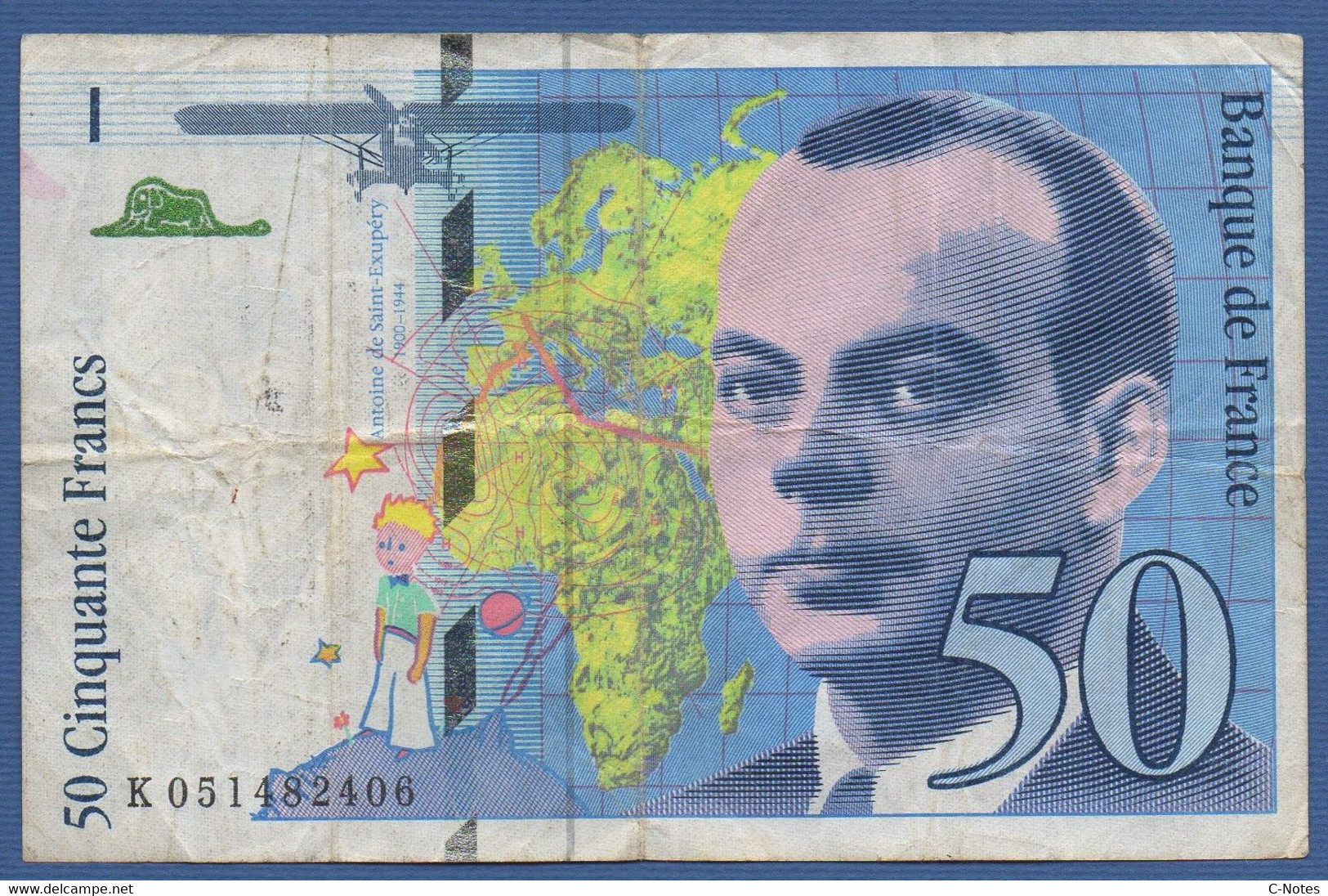 FRANCE - P.157Ad – 50 Francs  ''St Exupéry'' 1999 Circulated Serie K 051482406 - 50 F 1992-1999 ''St Exupéry''