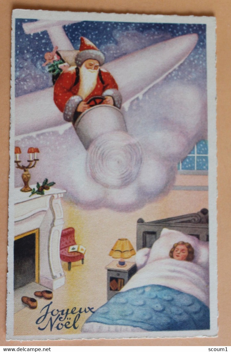 Père Noel En Avion Au Dessus D'une Chambre D'un Fillette -joyeux Noel - Santa Claus