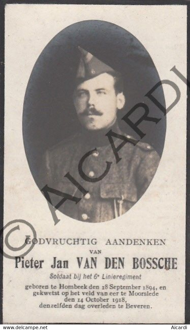 Pieter Jan VAN DEN BOSSCHE °1894 Hombeek †1918 Moorslede/Beveren -WOI - Militaria - Soldaat 6e Linie (F224) - Obituary Notices