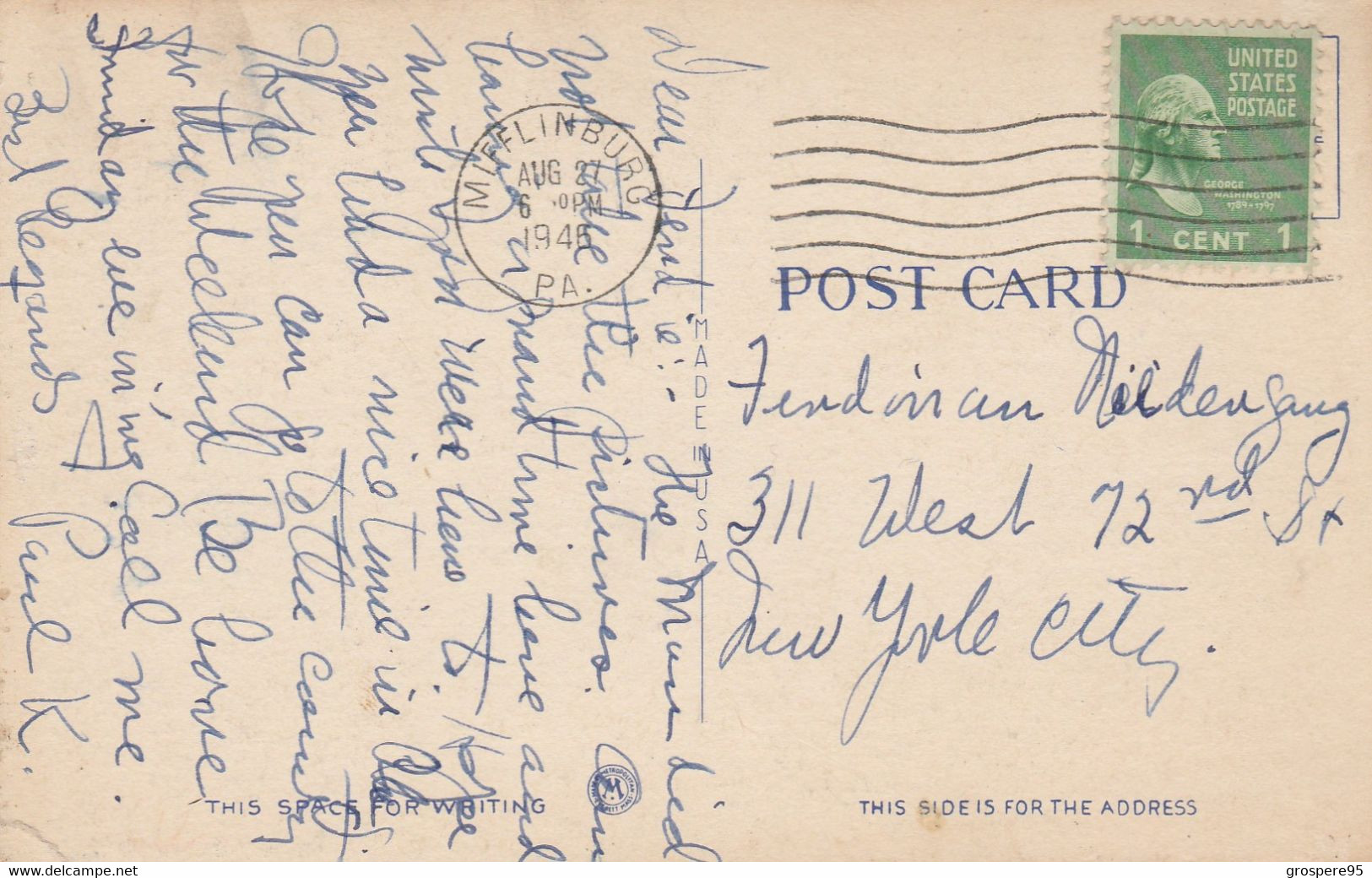 MIFFLINBURG 1946 BUSY PERSON'S CORRESPONDENCE CARD - Altri & Non Classificati