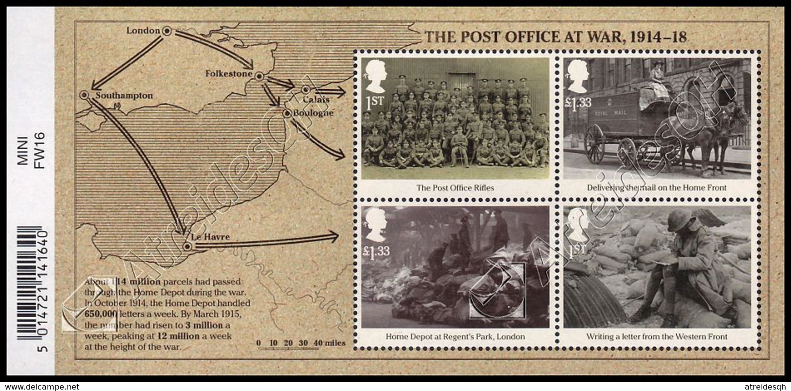 [Q] Gran Bretagna / Great Britain 2016: Foglietto Posta Militare 1914-18 / The Post Office At War 1914-18 S/S ** - WW1 (I Guerra Mundial)
