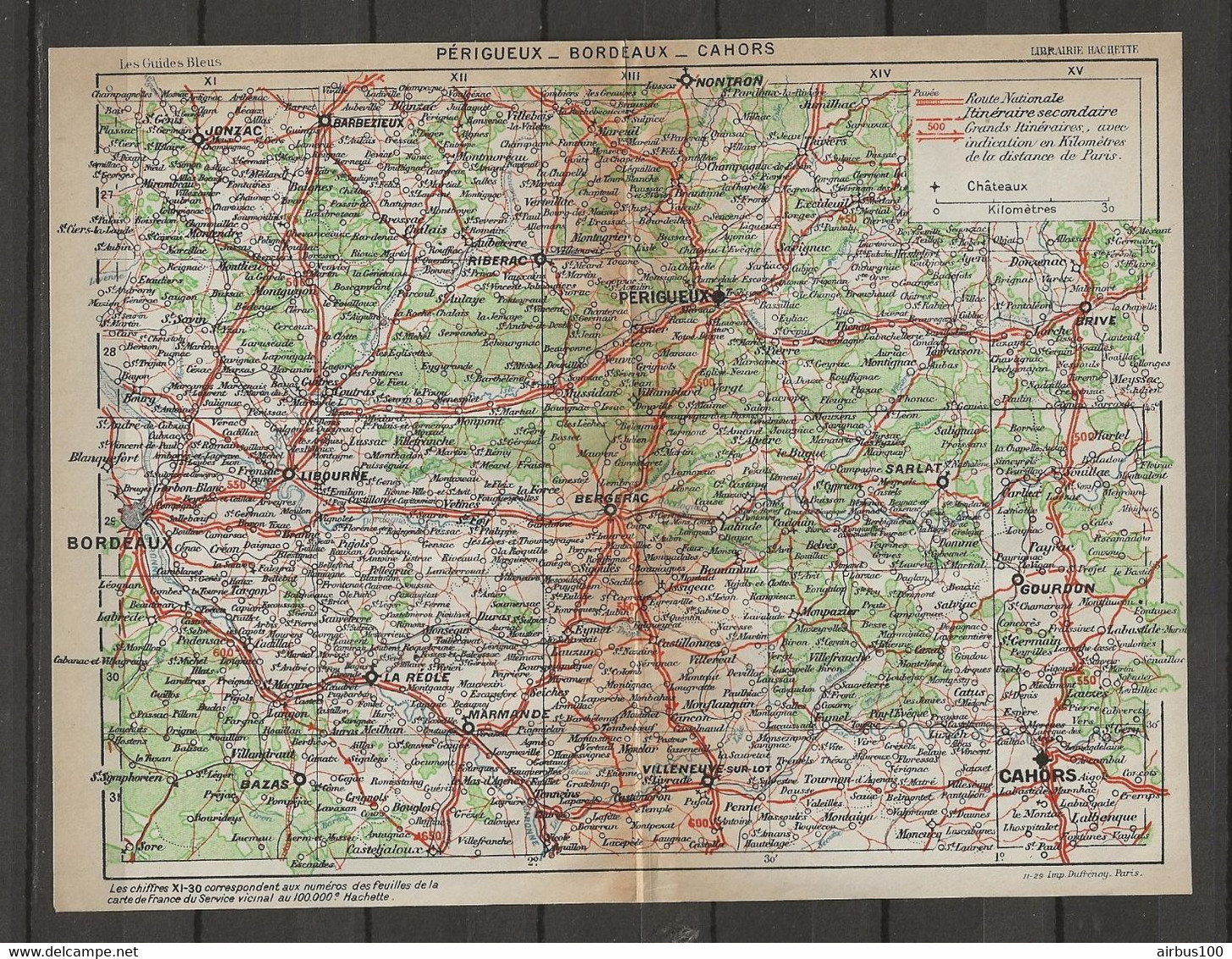 CARTE PLAN 1929 - PÉRIGUEUX - BORDEAUX - CAHORS - BAZAS - JONZAC - LA RÉOLE - GOURDON - SARLAT - BRIVE - RIBERAC - Cartes Topographiques