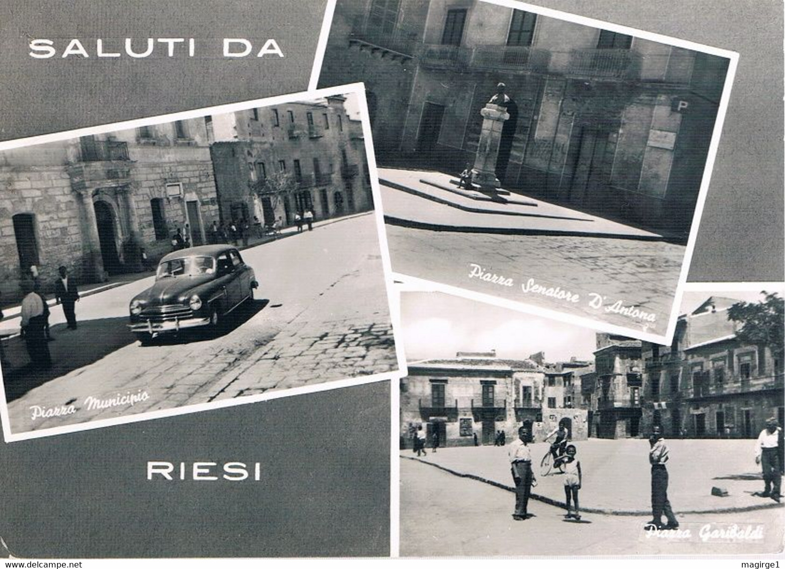 B4927 - Riesi, Saluti 3 Vedute, Viaggiata 1956 F. G. - Caltanissetta