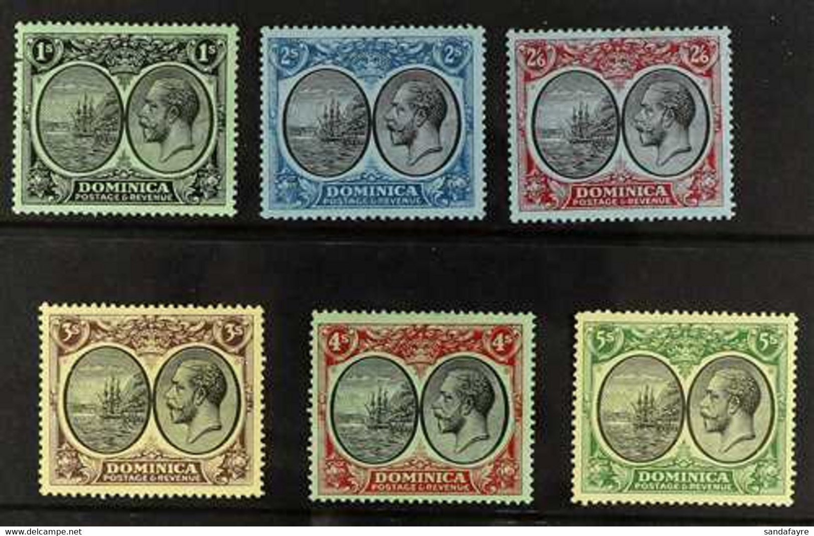 1923 KGV And Badge, Wmk Script CA values 1s To 5s, SG 83/88, Very Fine Mint. (6 Stamps) For More Images, Please Visit Ht - Dominica (...-1978)