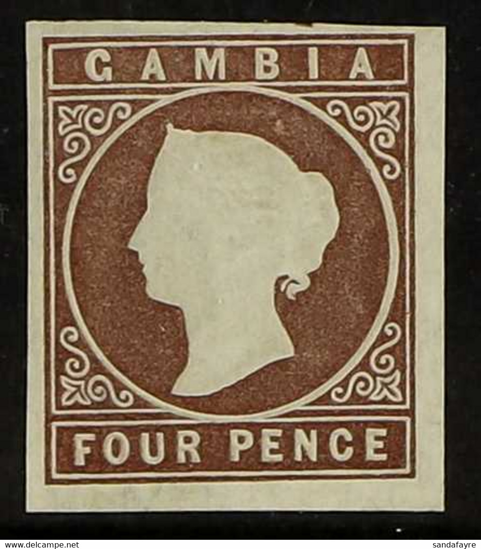 1874 4d Brown "embossed", CC Wmk, Imperf, SG 5, Four Wide Margins, Unused (no Gum) Accompanied By BPA Photo Certificate. - Gambia (...-1964)