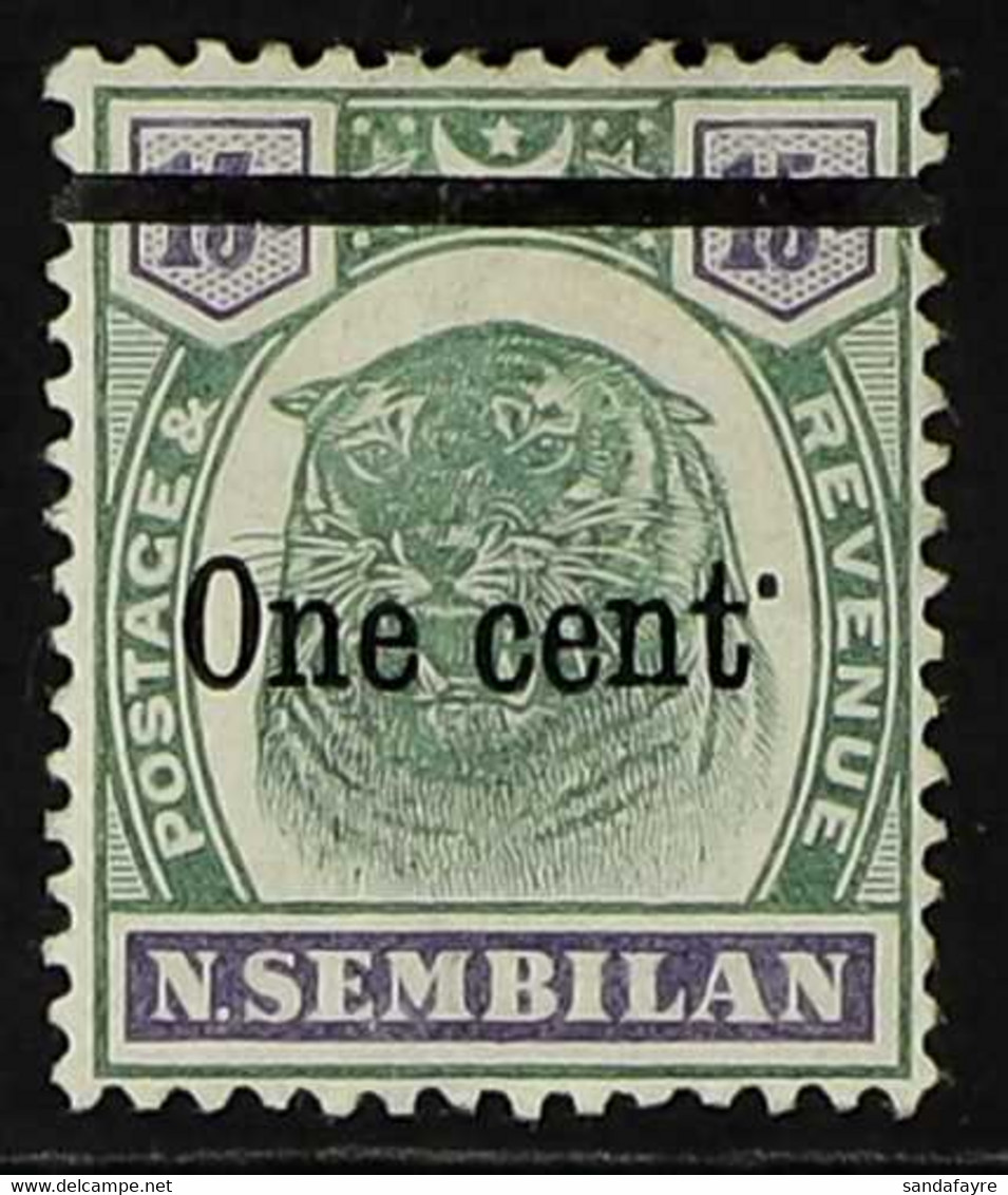 NEGRI SEMBILAN 1898-1900 1c On 15c Green & Violet Surcharge With RAISED STOP Variety, SG 15a, Fine Mint Part Gum, Fresh  - Andere & Zonder Classificatie